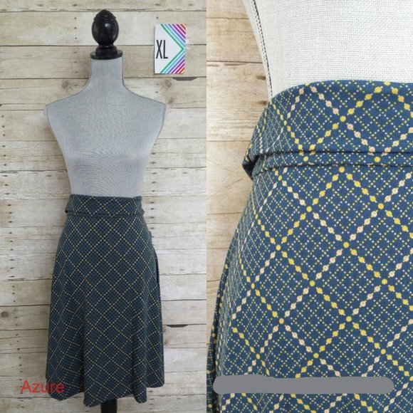 LuLaRoe Azure Skirt (or top) XL - Yellow & Tan Print on Dark Teal Background - Picture 1 of 1